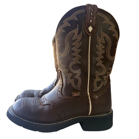 Justin Shoes - Justin Western Boots Womens 6.5B Brown Cowhide Leather Inji Aged Bark Western